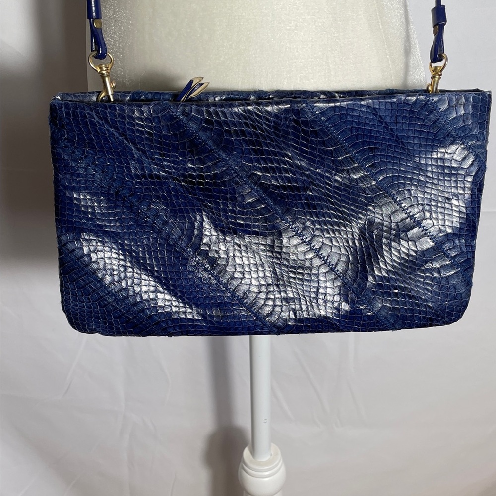 Cadaz Vintage 80’s Blue Faux-Snake Leather Crossbody Bag.